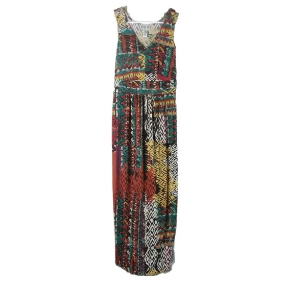 Robbie Bee Womens Sleeveless Maxi Dress Abstract Artsy Print Empire Waist Small - Picture 1 of 9